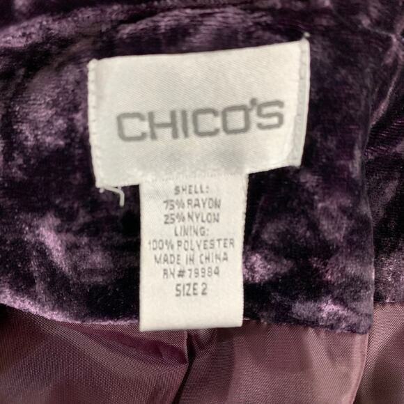 Vintage Purple Velvet Chico's Size 2 US L  Embroidered Blazer Jacket  Holiday - Picture 10 of 10